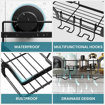 TAILI Duschablage Ohne Bohren, Einstellbar Dusche Caddy Saugnapf 2er Set Dusche Zubehör mit Haken Ro