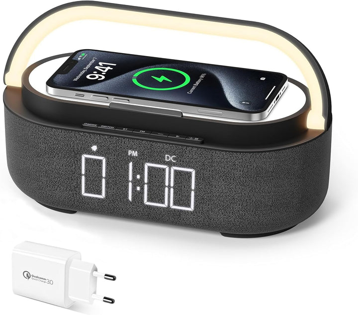 COLSUR Radiowecker Digital mit Wireless Charger, Bluetooth Lautsprecher mit USB-Ladegerät, Smart Wec