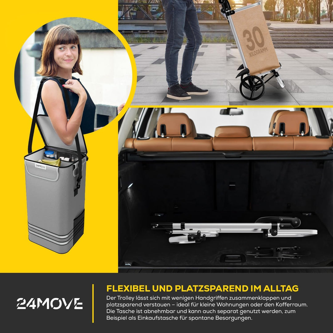 24MOVE® Einkaufstrolley Alegre klappbar mit 55L inkl. Kühlfach, Faltbarer 3in1 Trolley - Sackkarre u