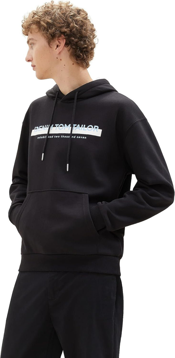 Tom Tailor Denim Herren 1043298 Hoodie Sweatshirt mit Logo-Print (1er Pack) S 29999-black, S 29999-b