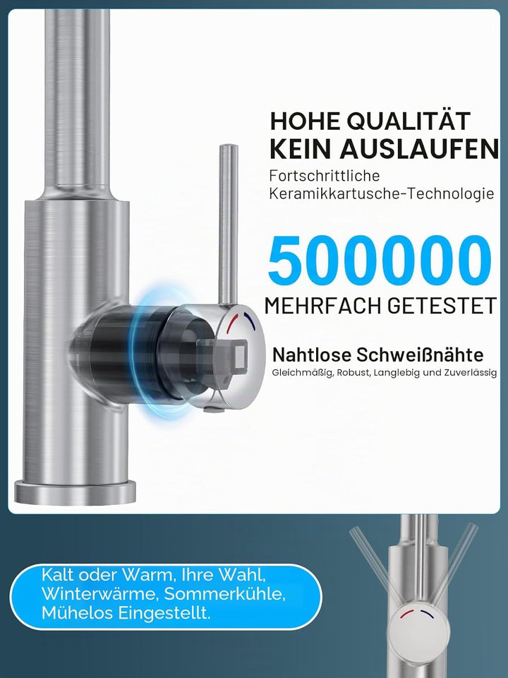 Wasserhahn Küche, SREWOHS PRO Küchenarmatur Ausziehbar, 360° Drehbarer Auslauf, 4 Sprühfunktionen, E