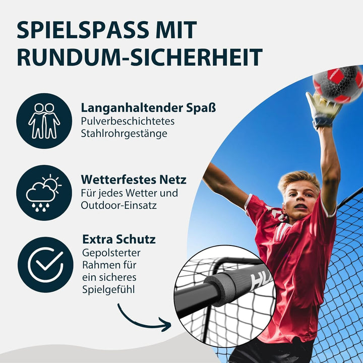 HUDORA Fussballtor Pro Tect Lite – Garten Fussballtor mit Pfosten-Polsterung für den Outdoor Einsatz