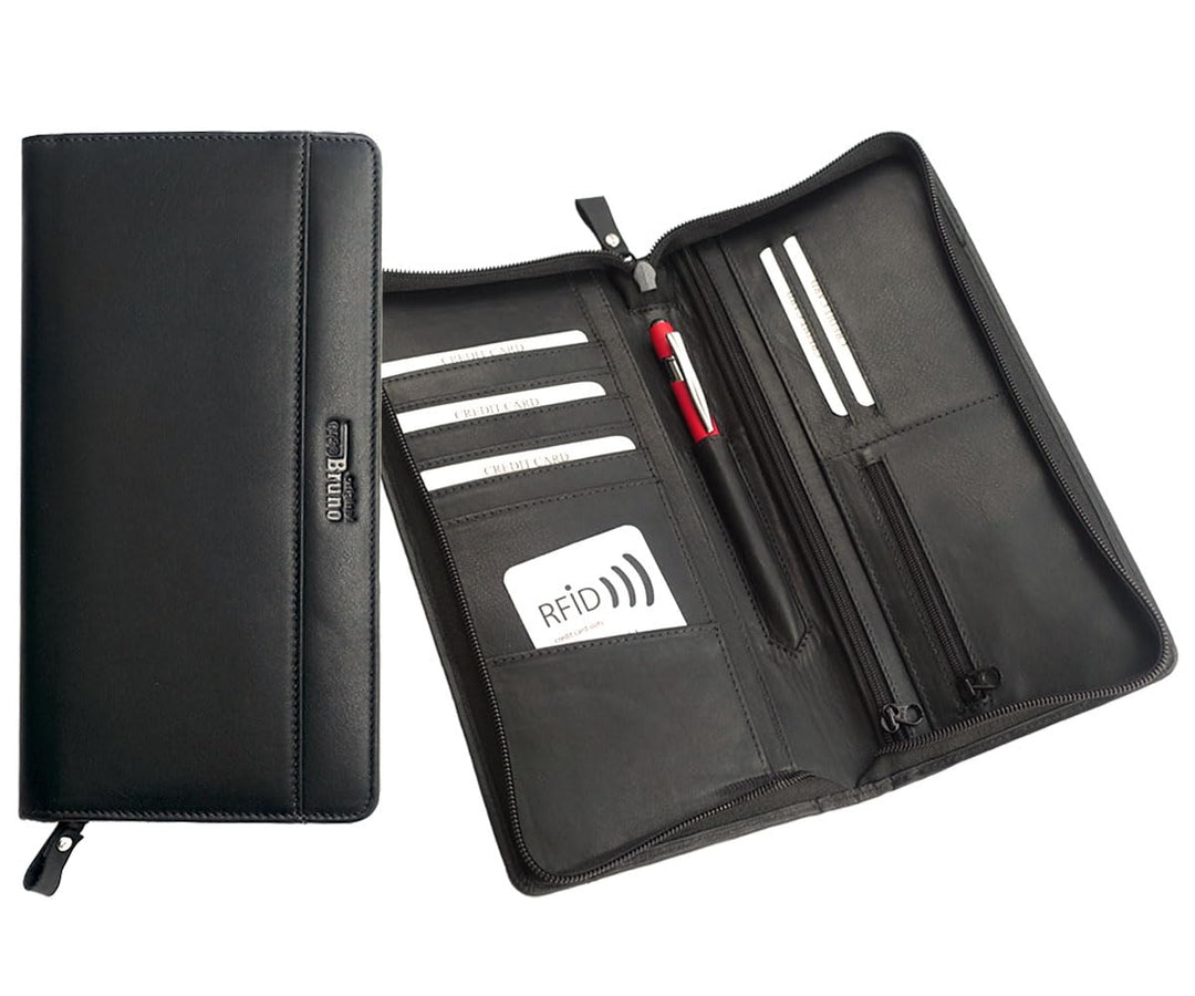 stilvoller Reise-Organizer Leder, Reisepass-Tasche Leder schwarz Reise-Passhülle, Reisemappe, Dokume