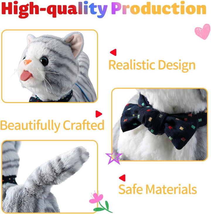 Buntes Leine-Set für laufende Katzen, singend, das schnurrt und miaut, Zunge herausstrecken, animier