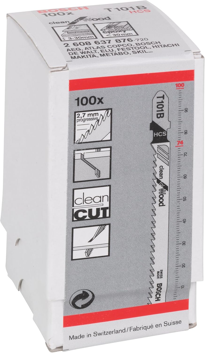 Bosch Professional 100 x Stichsägeblatt T 101 B (für weiches Holz, gerader Schnitt, Zubehör Stichsäg