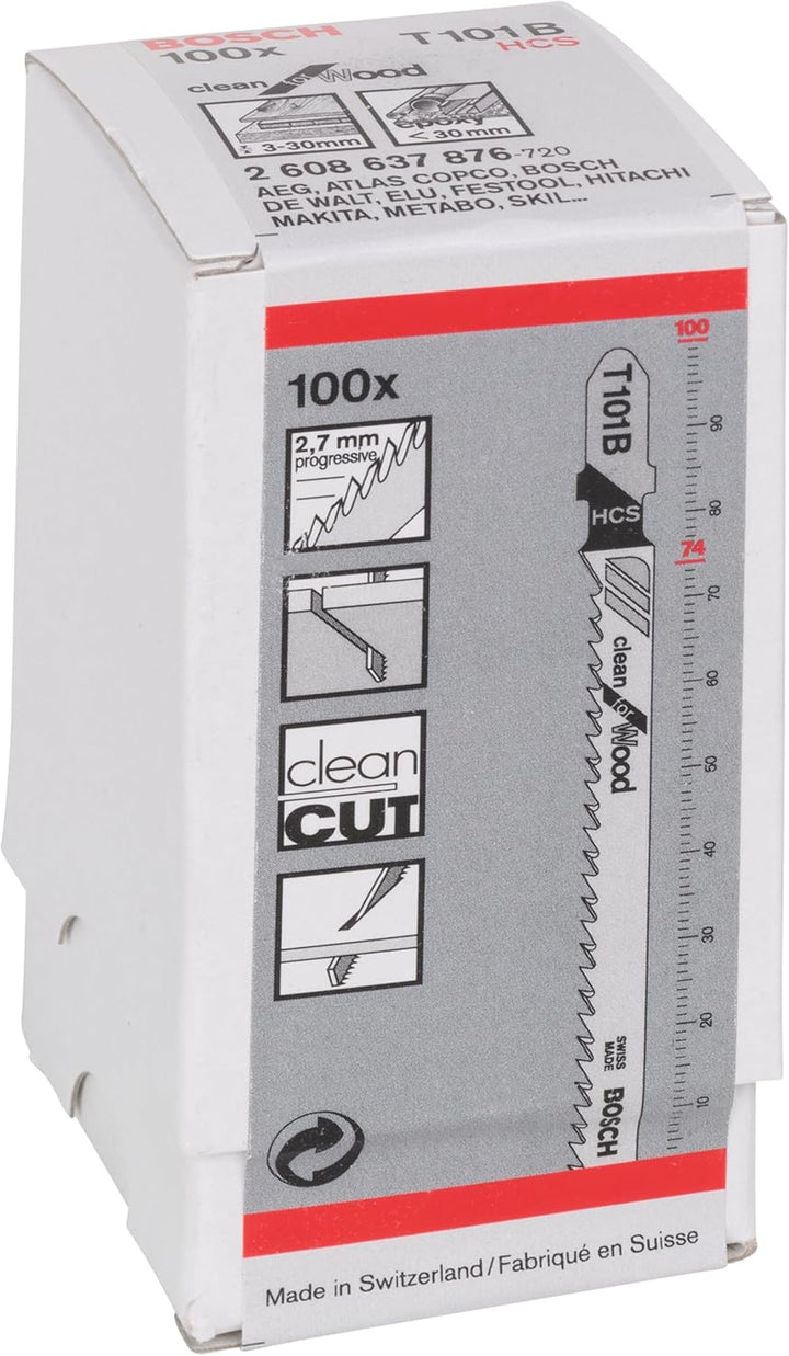 Bosch Professional 100 x Stichsägeblatt T 101 B (für weiches Holz, gerader Schnitt, Zubehör Stichsäg