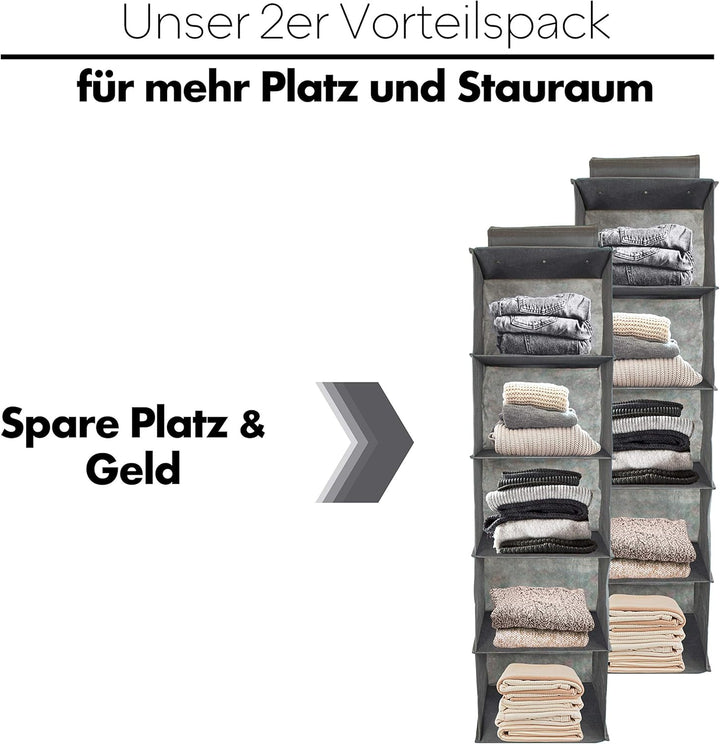 SB Trading - 2er Set Premium Kleiderschrank Organizer hängend aus Stoff - Schrank Hängeregal für Jea