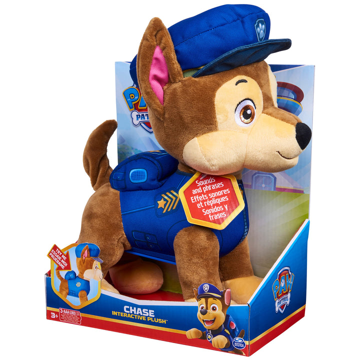 PAW PATROL Interaktives Plüschtier Chase - mit wedelndem Schwanz, 20+ Geräuschen und Musik, ca. 32 c