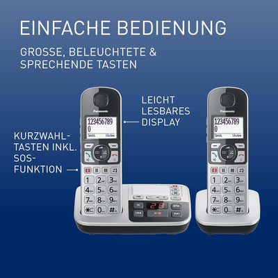 Panasonic KX-TGE522GS DECT Seniorentelefon mit Notruf (Grosstastentelefon mit Anrufbeantworter, schn