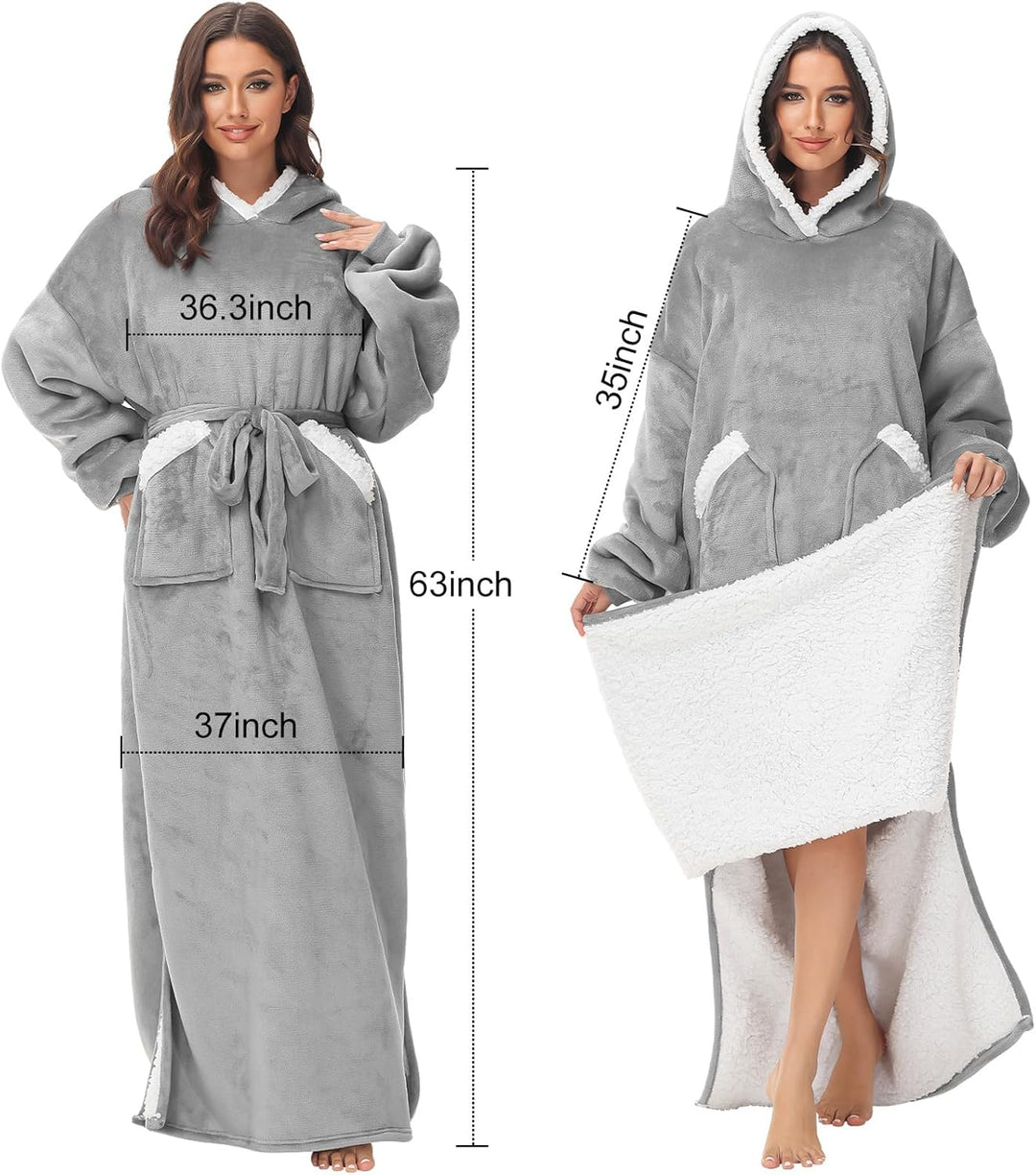 FEELJAM Kuscheldecke hoodie decke mit ärmeln und kapuze Grau decke mit ärmel erwachsene wearable bla