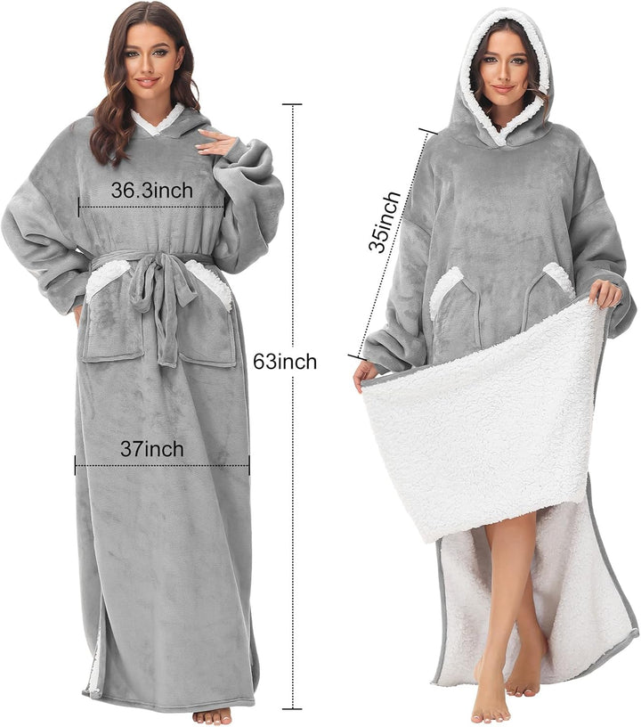 FEELJAM Kuscheldecke hoodie decke mit ärmeln und kapuze Grau decke mit ärmel erwachsene wearable bla