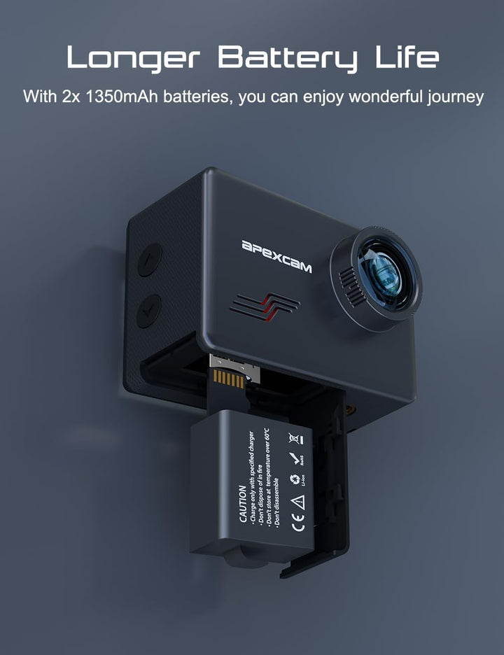 Apexcam M80 mit 64G Karte Action Cam 4K60FPS 48MP WLAN Sportskamera Unterwasserkamera 40m Wasserdich