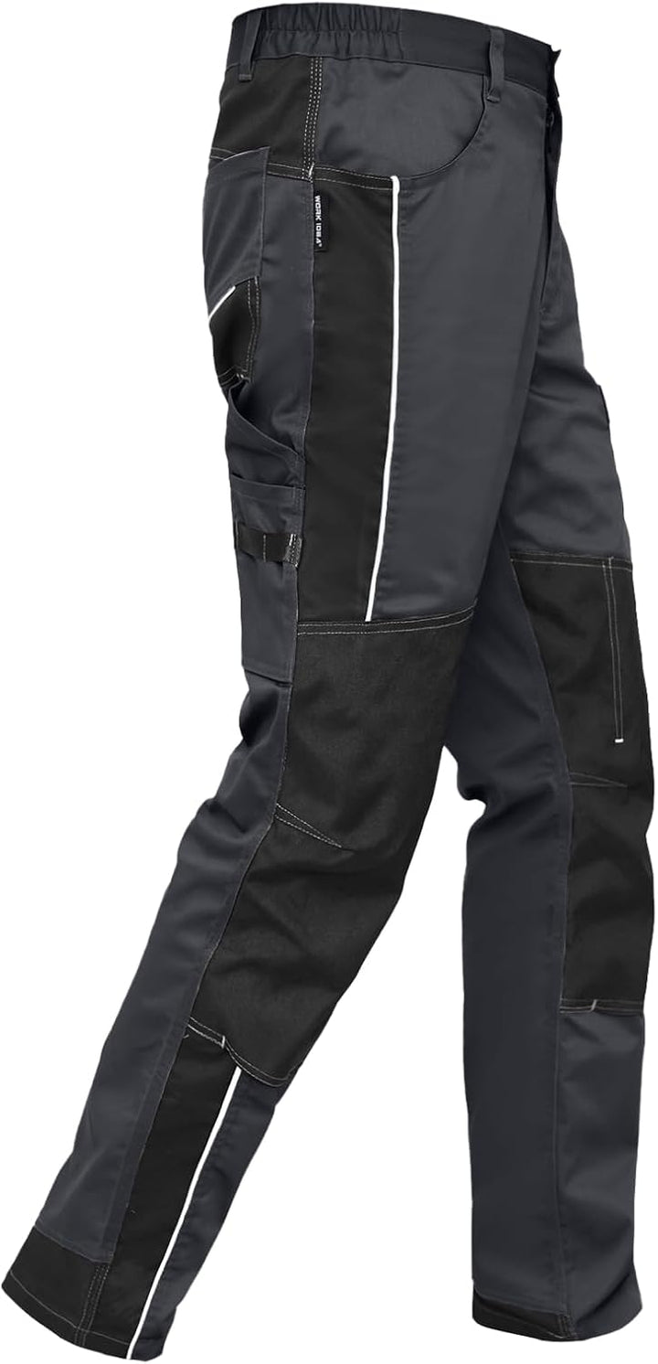 WORK IDEA Herren Stretch-Arbeitshose mit zahlreichen Taschen und Werkzeugtaschen Schwarz 46, Schwarz