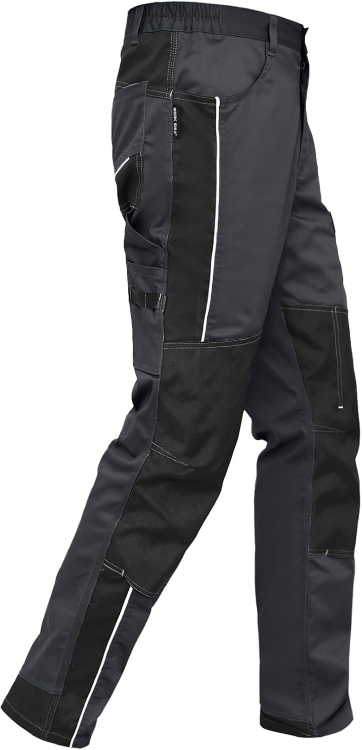 WORK IDEA Herren Stretch-Arbeitshose mit zahlreichen Taschen und Werkzeugtaschen Schwarz 42, Schwarz