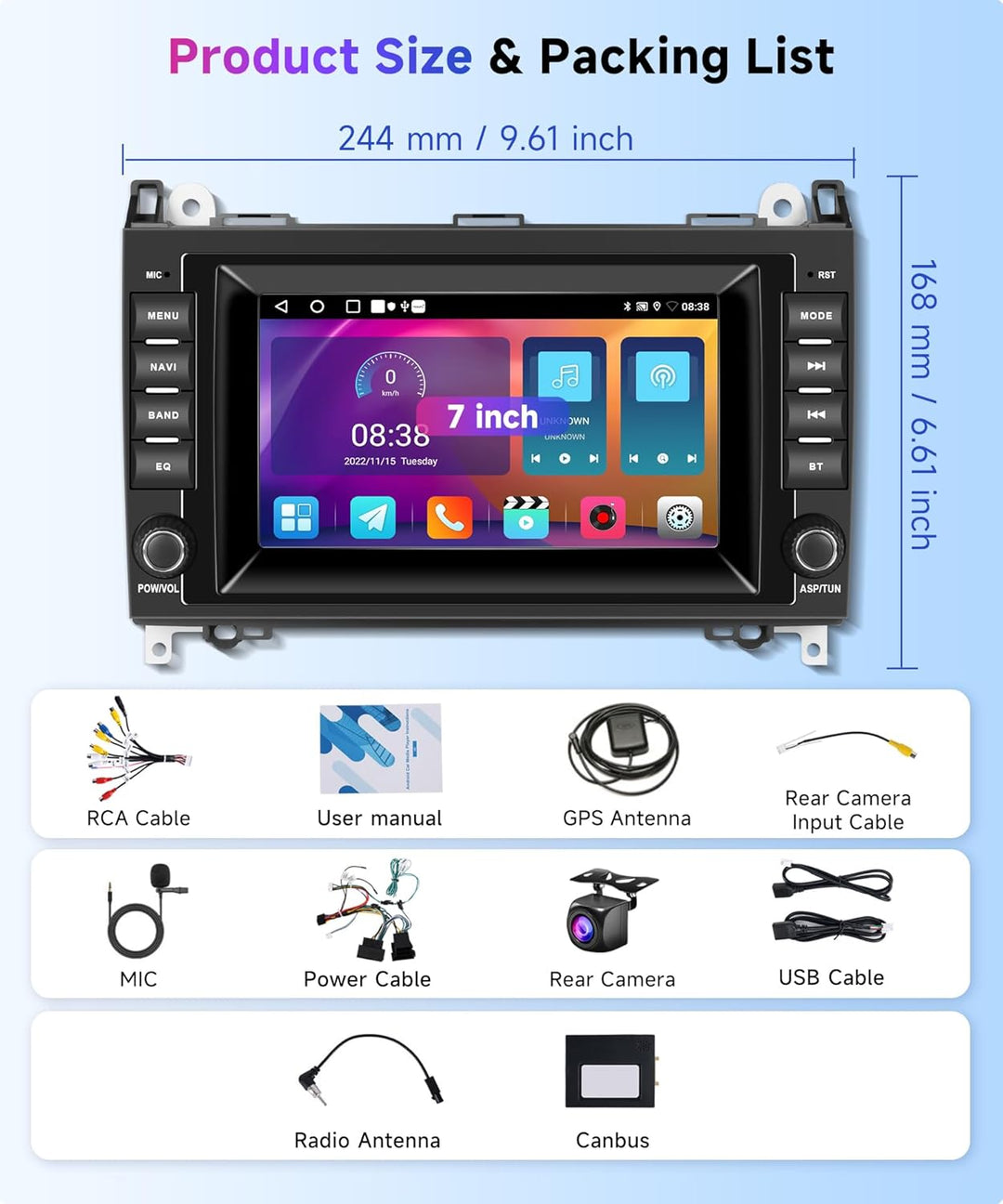 2+64G 7" Android Autoradio für Mercedes-Benz A-Klasse W169/B-Klasse W245/Viano/Vito W639/Sprinter W9