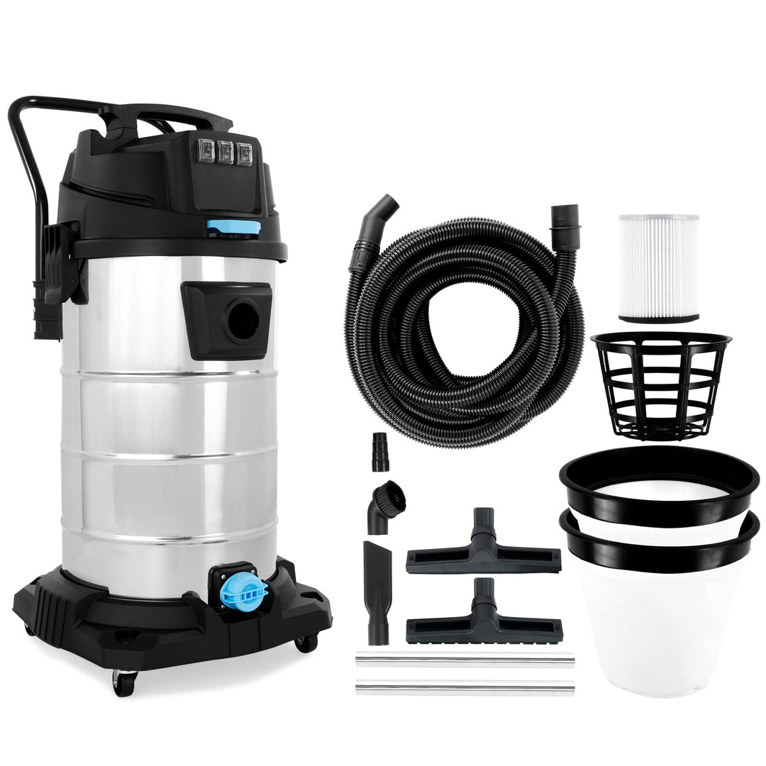 BAUTEC Industriesauger 3.400 W » 80 Liter Edelstahlbehälter » inkl. 10 m Saugschlauch, Düsenset, Hep