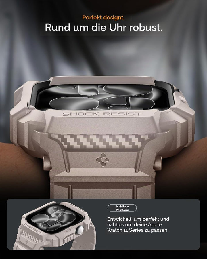 Spigen Rugged Armor Pro 2 Hülle mit Band für Apple Watch 11/10 46mm | TPU-Unibody-Hülle mit Armband,