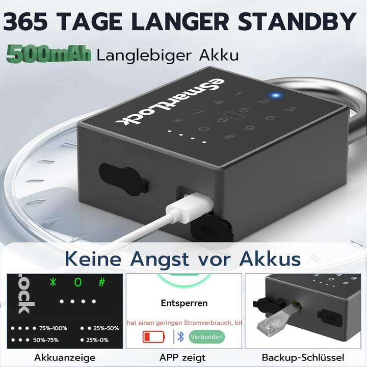 Eseesmart Smart Zahlenschloss Vorhängeschloss, Bluetooth Schloss mit Zahlencode RFID, Wetterfestes G