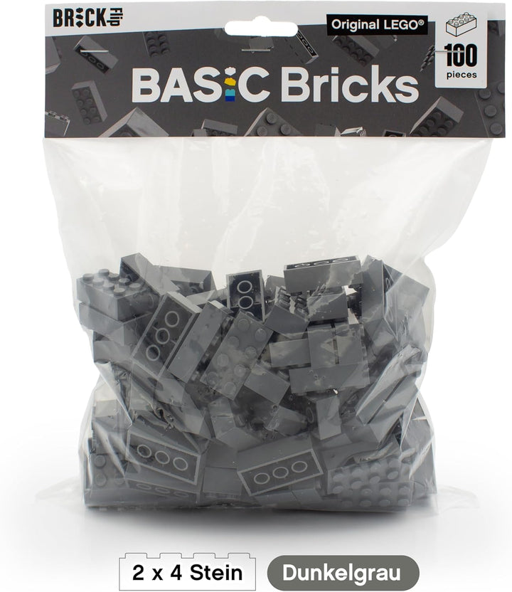 LEGO Steine Grau 2x4 Classic, 100 Stück - Einzelne Graue Bausteine in der Grosspackung, für LEGO Gra