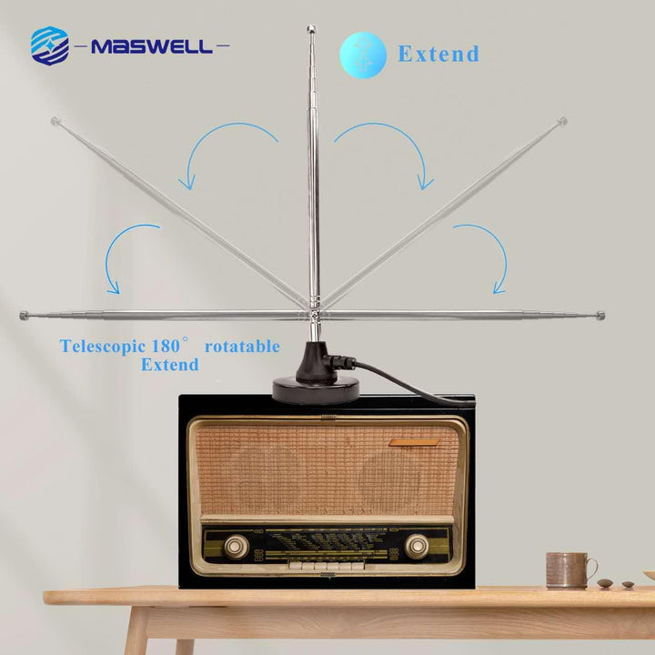 Maswell DAB DAB+ Antenne UKW Radioantenne Digitale Teleskopantenne für den Innenbereich mit Magnetfu