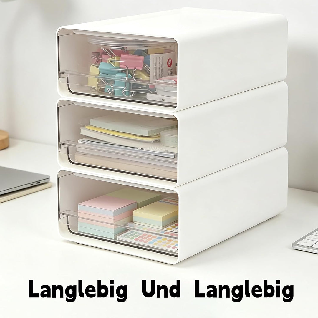 3 Stück Schreibtisch Organizer mit Schubladen, Stapelbare Schubladenbox Büro Organizer für Schublade