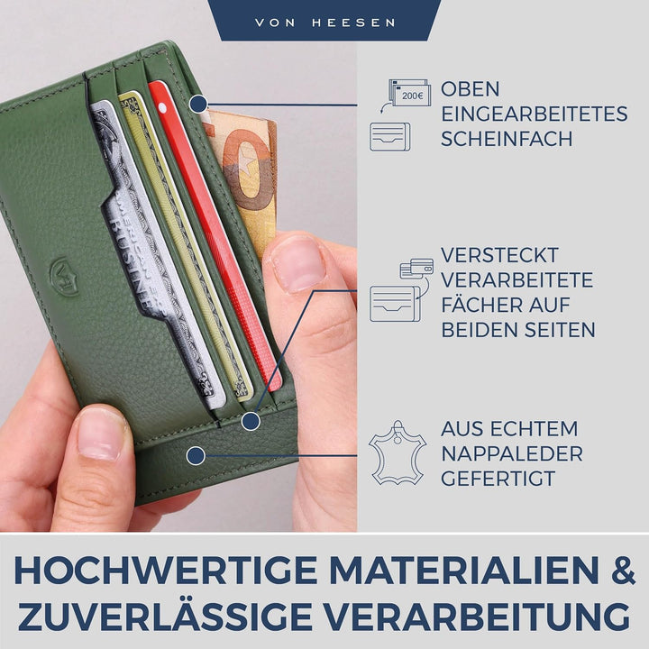 VON HEESEN® Echtleder RFID Kartenetui aus Nappa-Leder - 9 Fächer - Querformat Kreditkartenetui für D