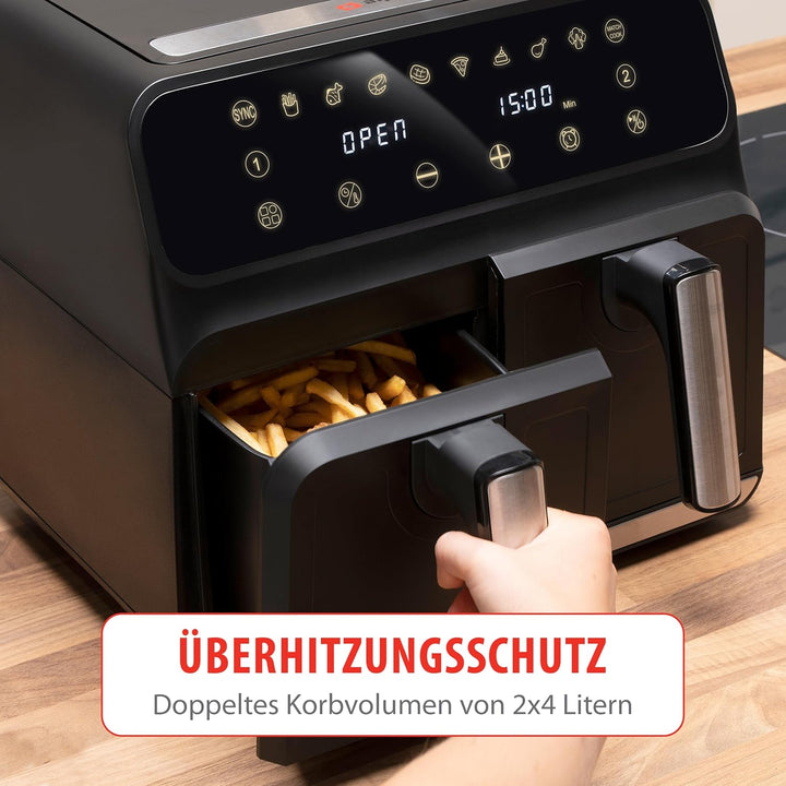 alpina Doppel Heissluftfritteuse 8L - Airfryer 1700W - Heissluftfritteuse für Braten, Frittieren und