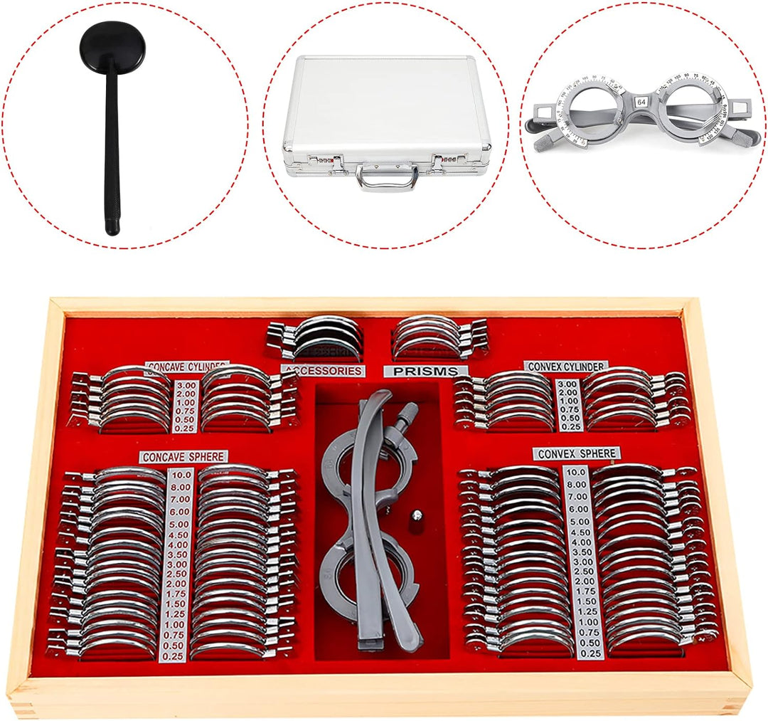 JINPRDAMZ 104tlg Optisches Testlinsen-Set, Optischer Trial Frame mit Optometrie-Rahmen und Optometri