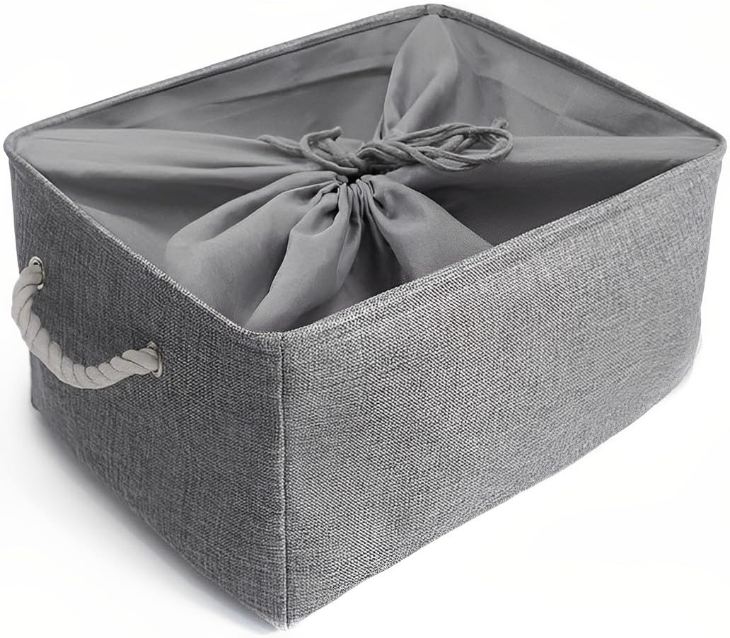 Mangata Zusammenklappbare, verdickte Aufbewahrungsbox aus Leinen mit Seilgriffen (Grau, Jumbo) Grau