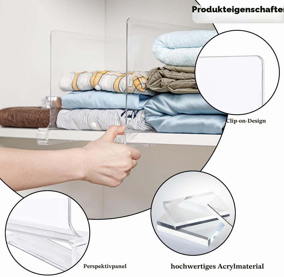 4 PCS Acryl Regalteiler, Klarer Regaltrenner für Kleiderschrank Trenner Regal Trennwand Shelf Divide