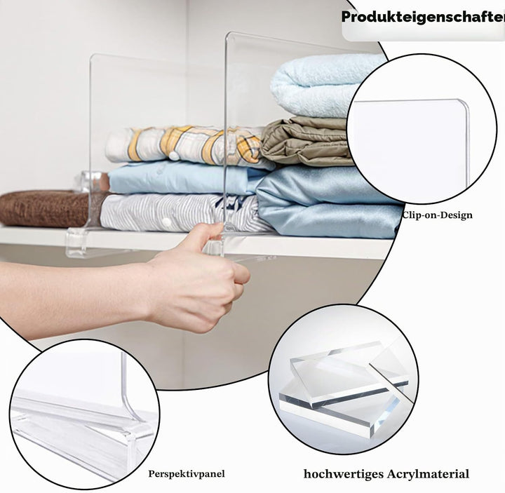 4 PCS Acryl Regalteiler, Klarer Regaltrenner für Kleiderschrank Trenner Regal Trennwand Shelf Divide