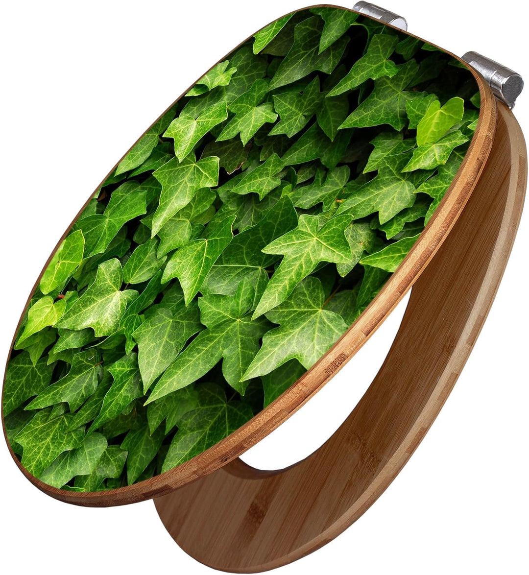 banjado® Design WC Sitz Bambus Absenkautomatik mit Motiv Efeu/Toilettendeckel mit Absenkautomatik Ho