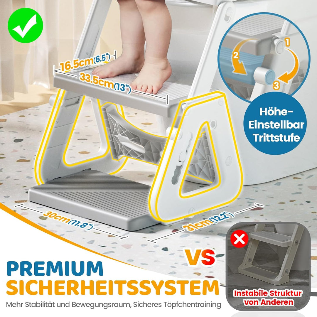 Orzbow Toilettensitz Kinder mit Treppe, Stabil Kinder Toilettensitz mit Dreiecksstruktur, Verlängert
