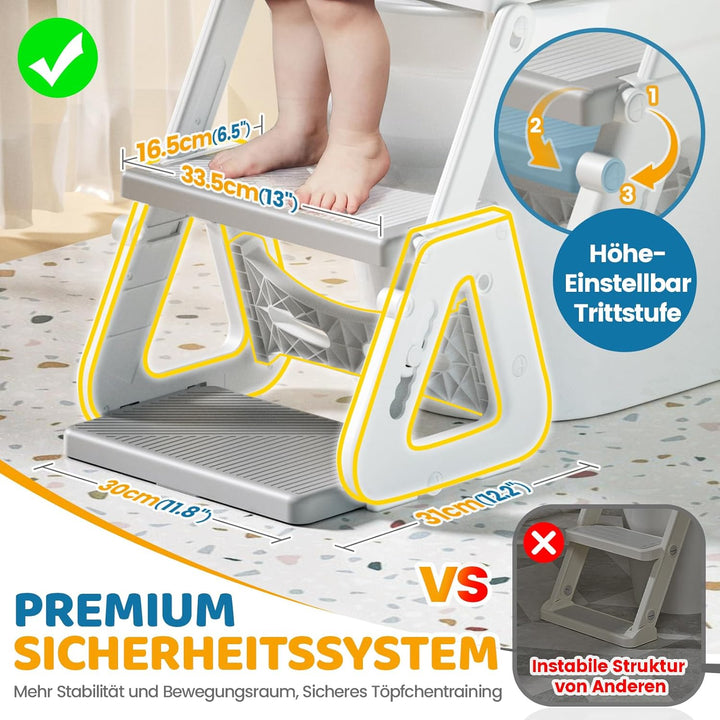Orzbow Toilettensitz Kinder mit Treppe, Stabil Kinder Toilettensitz mit Dreiecksstruktur, Verlängert