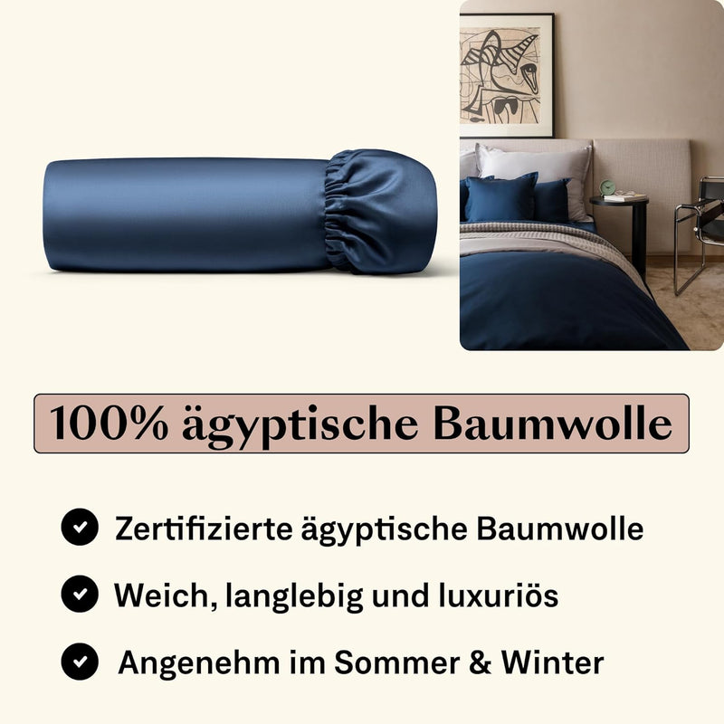 Amqua ägyptische Baumwolle Spannbettlaken 90x200cm Boxspringbett Dunkelblau| Spannbettlaken 90x200 B