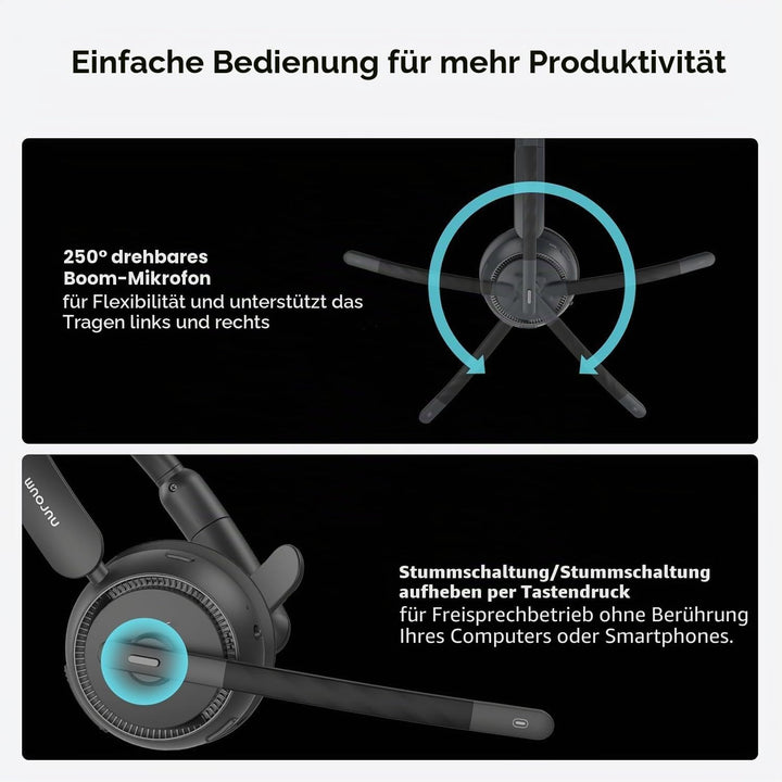 Nuroum HP31SU(2nd Gen) Bluetooth Headset mit Mikrofon Wireless, AI Geräuschunterdrückende Mics für A
