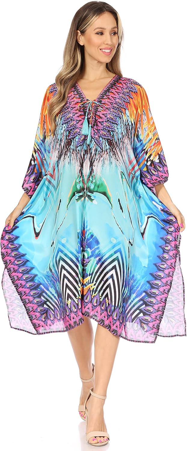 Sakkas Kristy lang hoch Leichte Kaftan Kleid/Vertuschung mit V-Ausschnitt Juwelen Einheitsgrösse 171