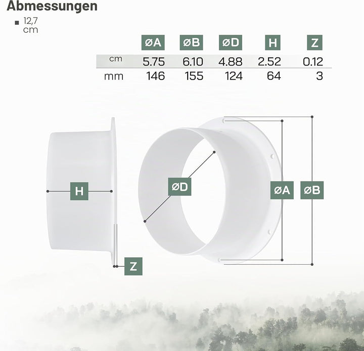 Vent Systems 125 mm 3 Stück Lüftungskanalverbinder Flansch gerade Lüftungsrohr Kunststoff Kanalverbi
