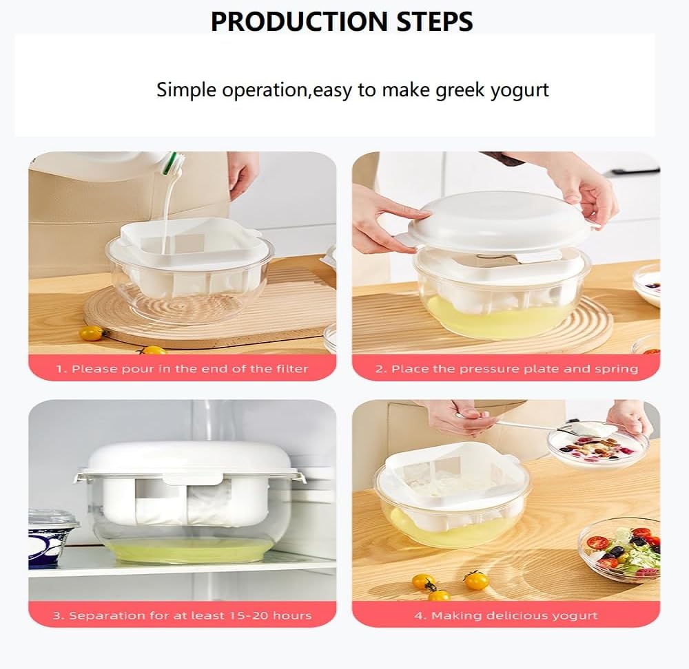 Feine Filtersiebe Joghurt Sieb mit Deckel,Wiederverwendbarer Joghurt Molke Separator,3000ML Griechis