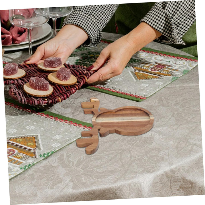 Cabilock Holz Servierplatte Mit Hirschmotiv Speiseteller Aus Holz Weihnachtsbonbonschale Serviertabl