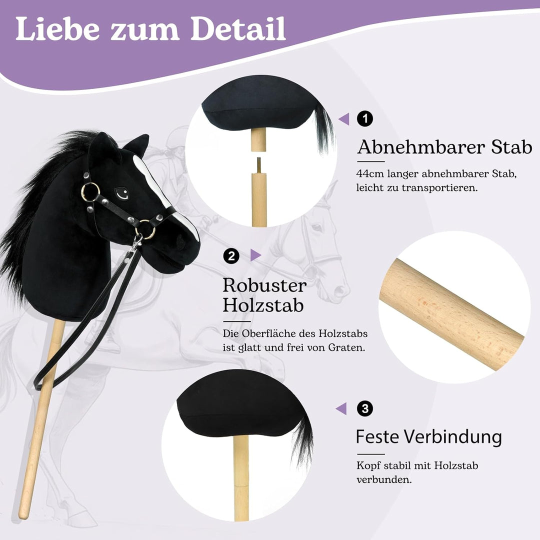 Bludrfnly Hobby Horse - Steckenpferd für Kinder mit Zaumzeug, Abnehmbarer Stab, Stockpferd für Hobby