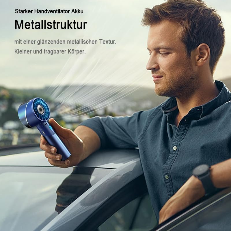 Handventilator Akku Aufladbar, Mini Stark Ventilator mit 7000 rpm Hohe Geschwindigkeit, Kleiner Meta