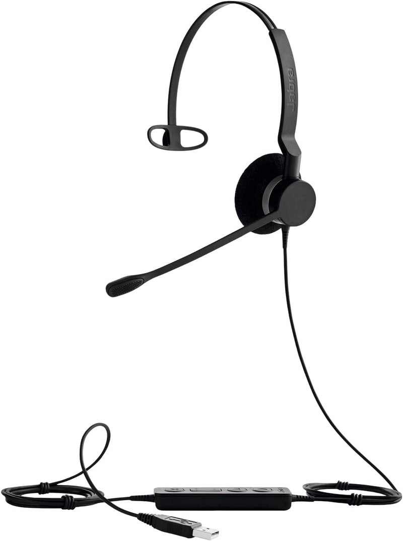 Jabra Biz 2300 USB-A MS On-Ear Mono Headset - Skype for Business zertifizierte Noise Cancelling Kabe