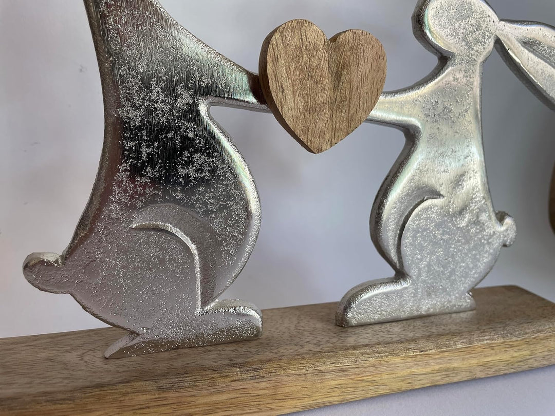 khevga Osterdeko Deko-Figur Osterhase Mango-Holz Metall Silber (29 x 29 x 5)
