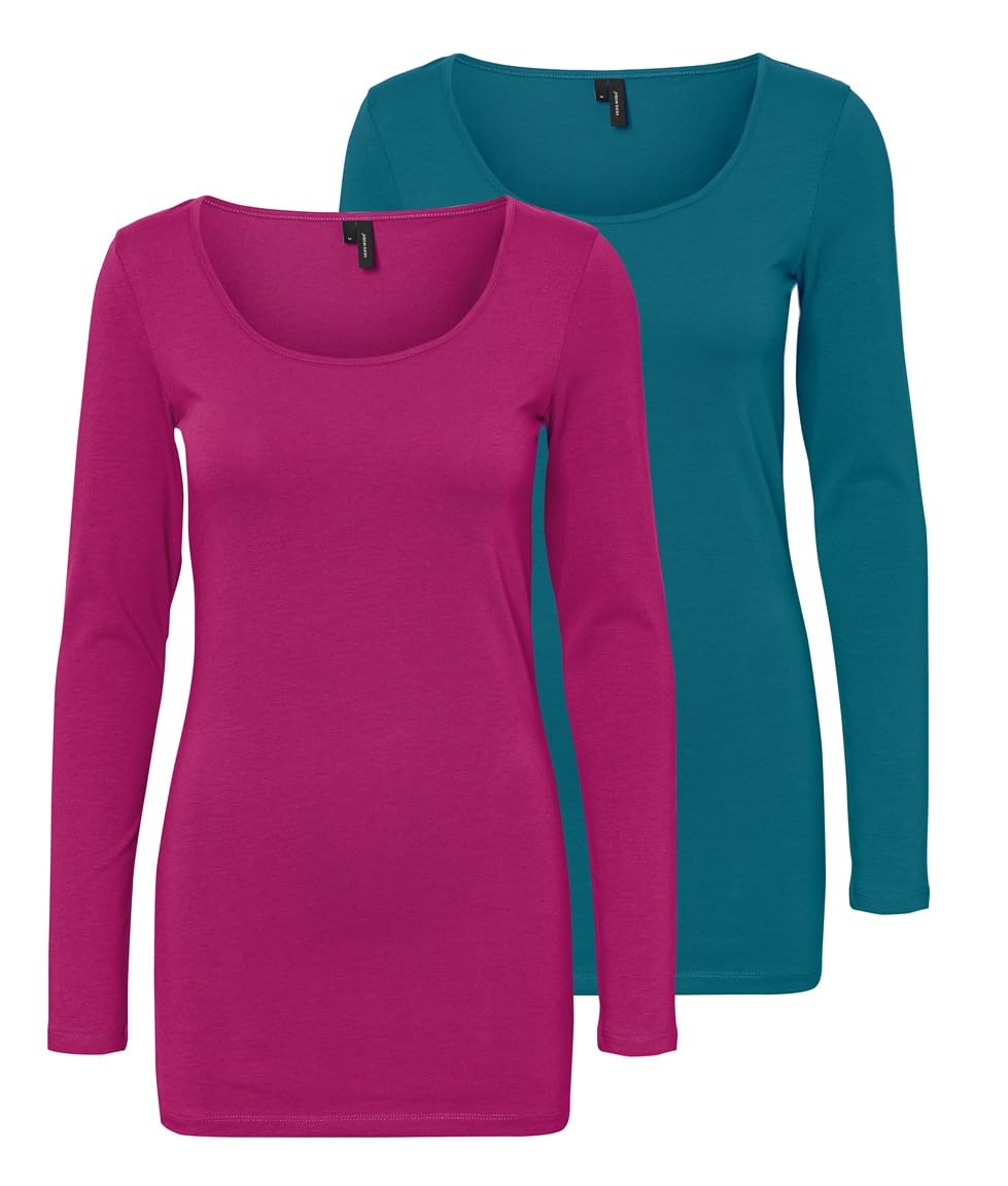 Vero Moda Female Top VMMAXI 2-Pack T-Shirt XS 2er Pack (1x Festival Fuchsia/1x Ocean Depths), XS 2er