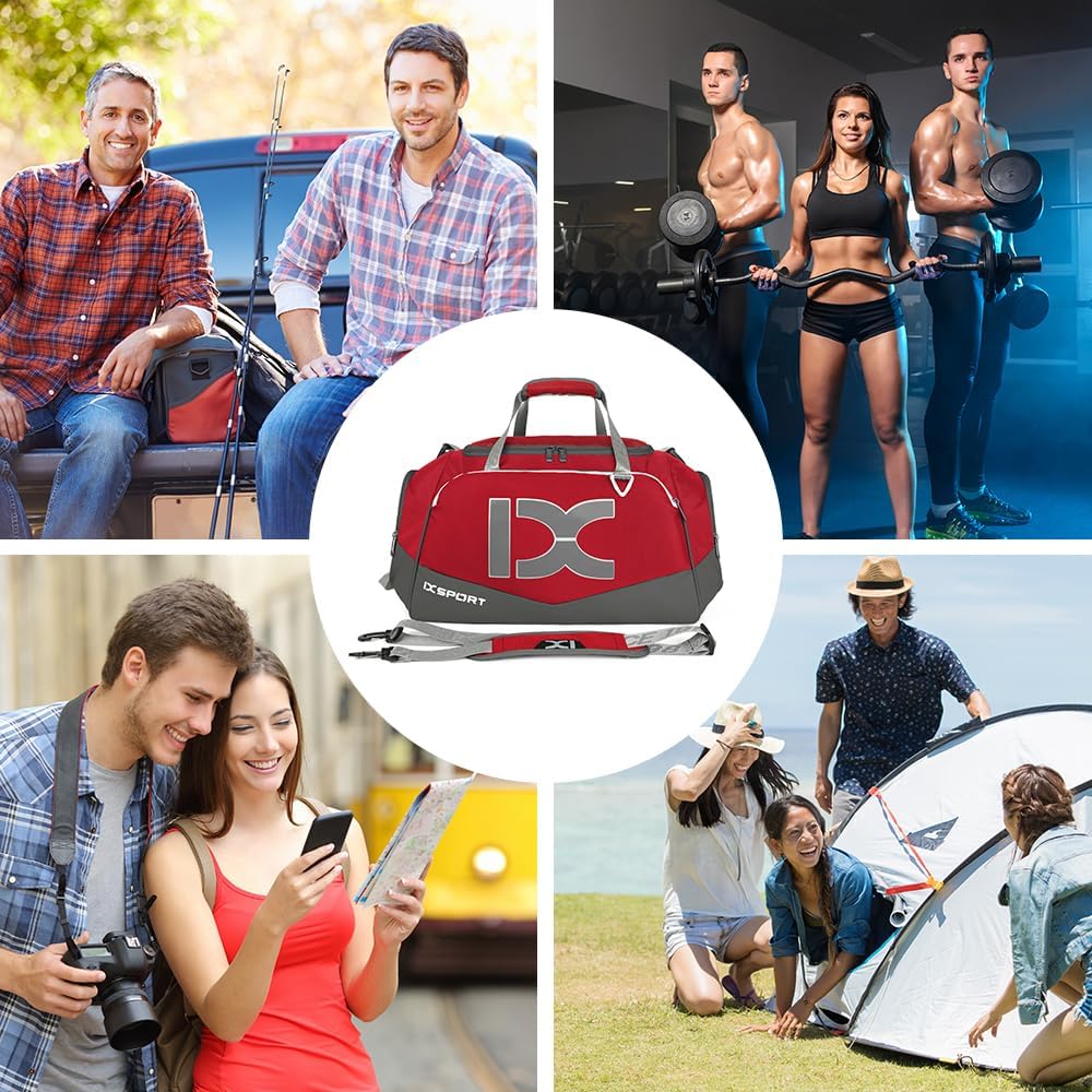 INOXTO Grosse Sporttasche, Faltbare Sport-Reisetasche mit Nass- und Trockentaschen und Schuhfach, He