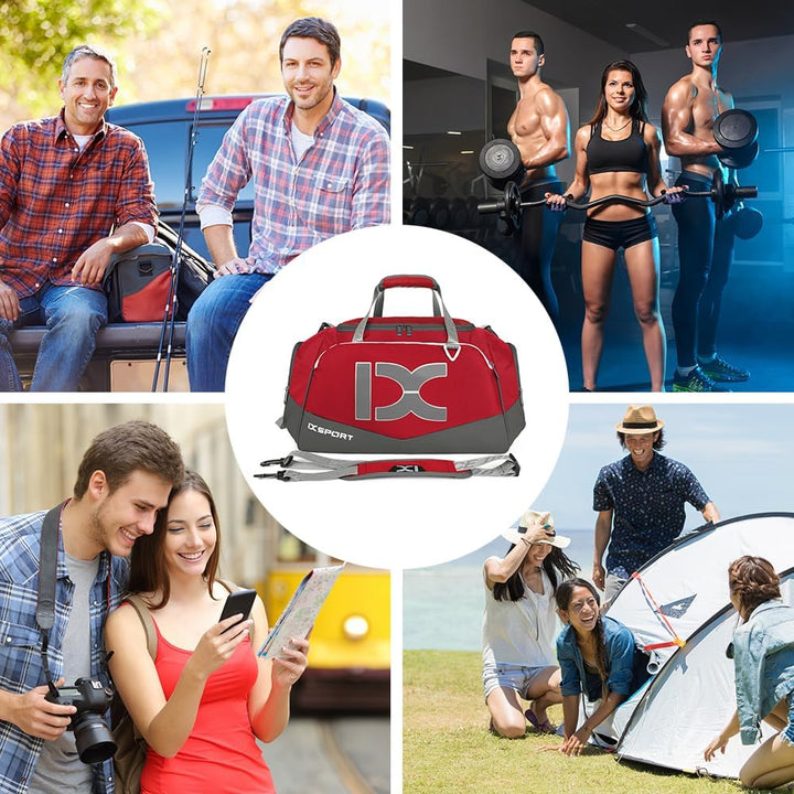 INOXTO Grosse Sporttasche, Faltbare Sport-Reisetasche mit Nass- und Trockentaschen und Schuhfach, He