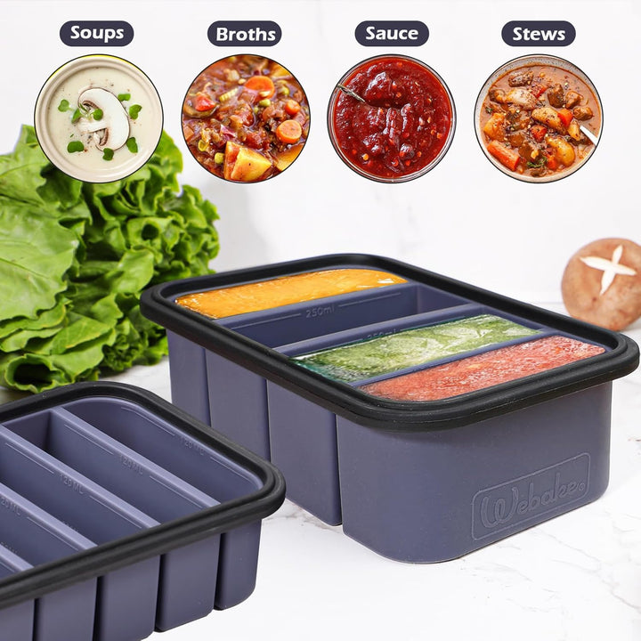 webake Suppen Einfrieren Behälter 2 Stück Silikon Gefrierbehälter mit Deckel 250ml 120ml Silikon Gef