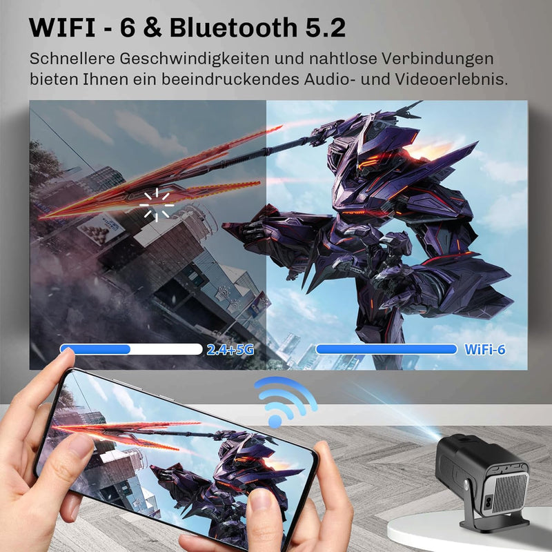 【Native 1080P Full HD】 Mini Beamer 4K Andorid TV WiFi Bluetooth 270°drehbar, Klein Tragbarer Kurzdis