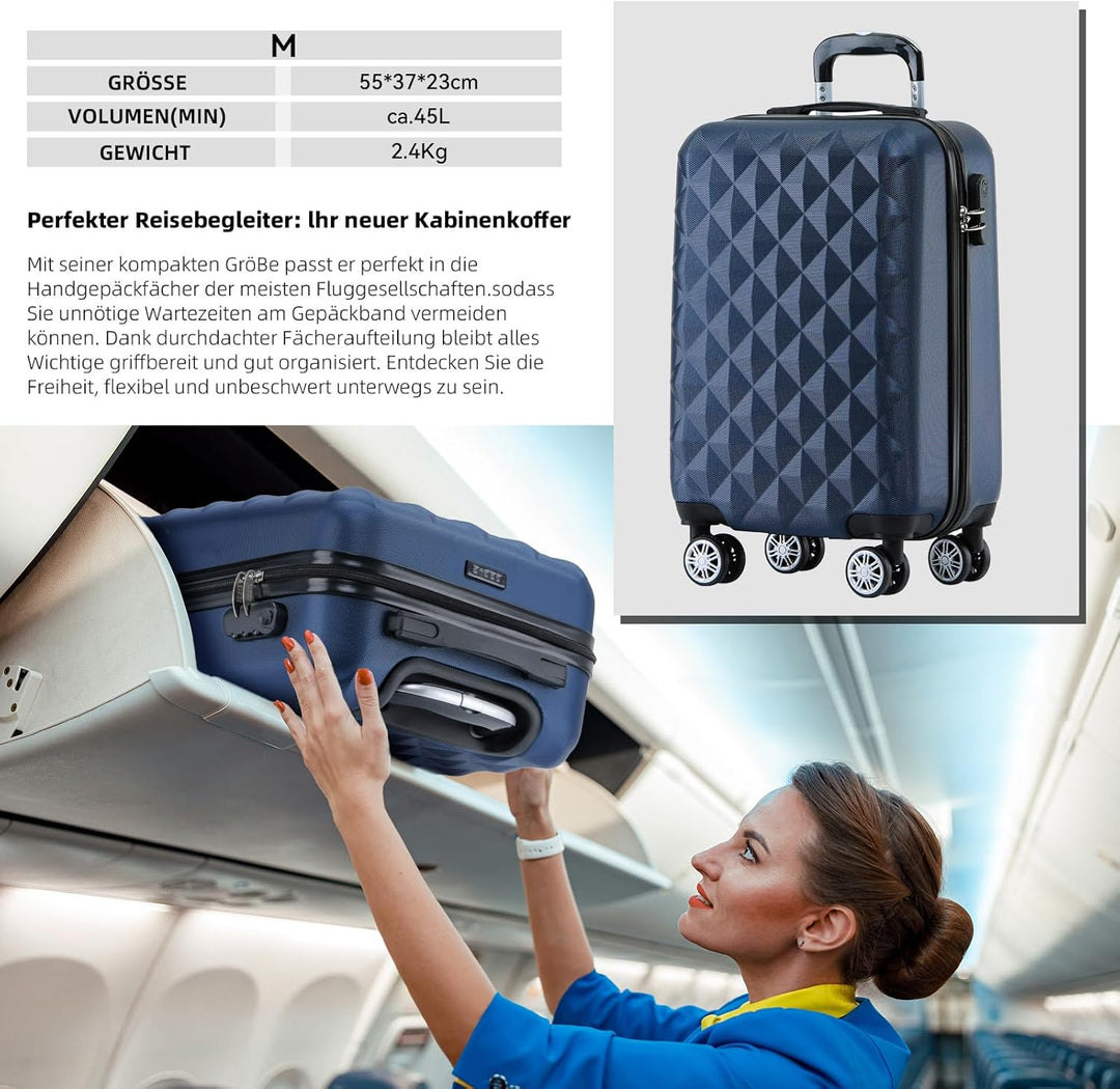 BEIBYE Zwillingsrollen 2066 Hartschale Trolley Koffer Reisekoffer Handgepäck Boardcase M (Dunkelblau
